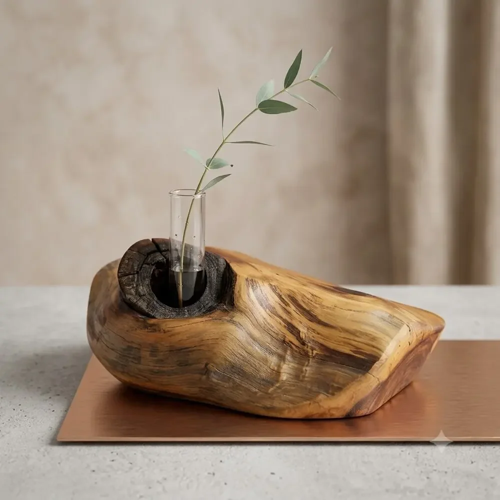 Handmade two tone wood Charcuterie Cheese Serving Board Vase Candle Hold 17